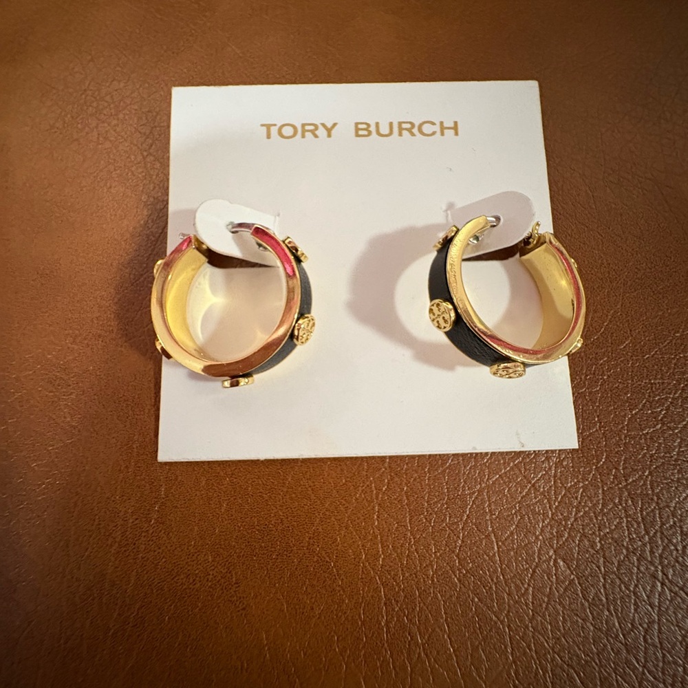 Tory Burch Gold and Black Statement Hoops